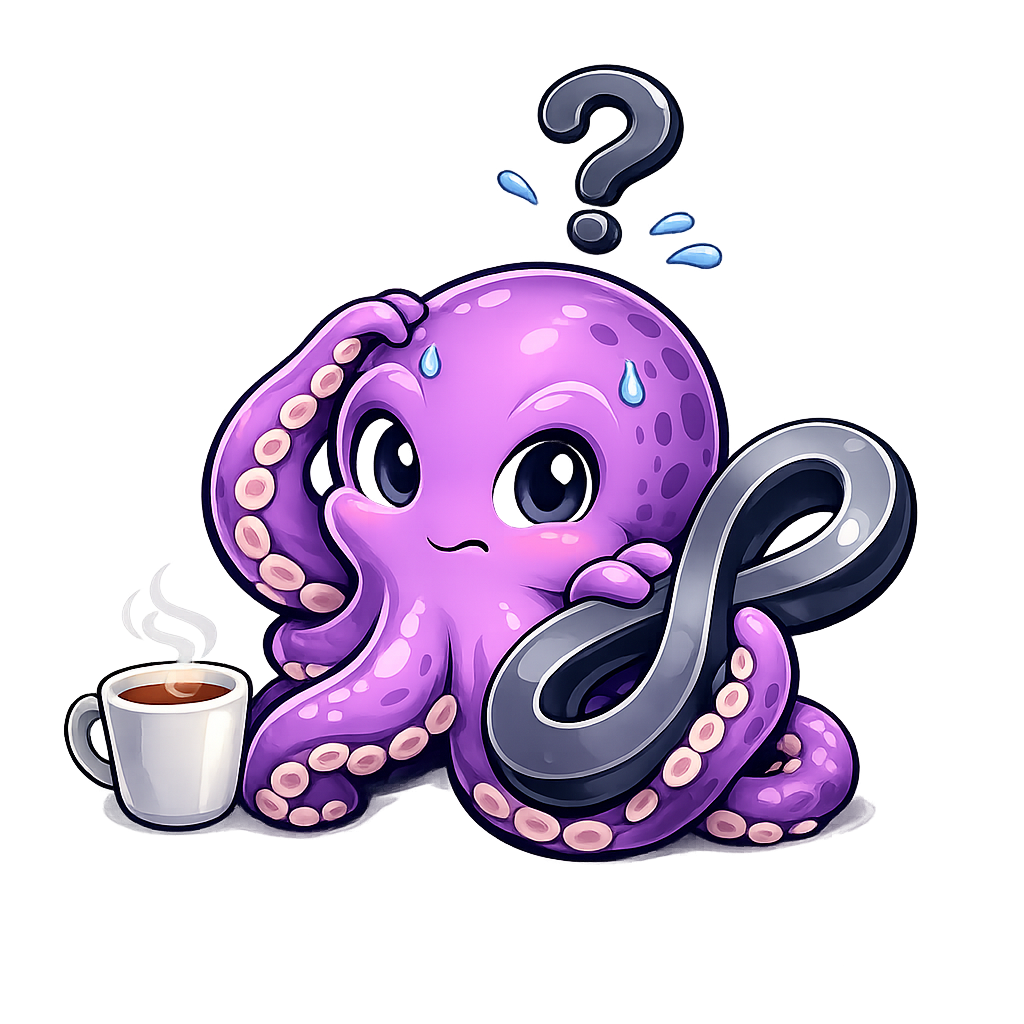 Octi8 octopus mascot thinking about a customer question.